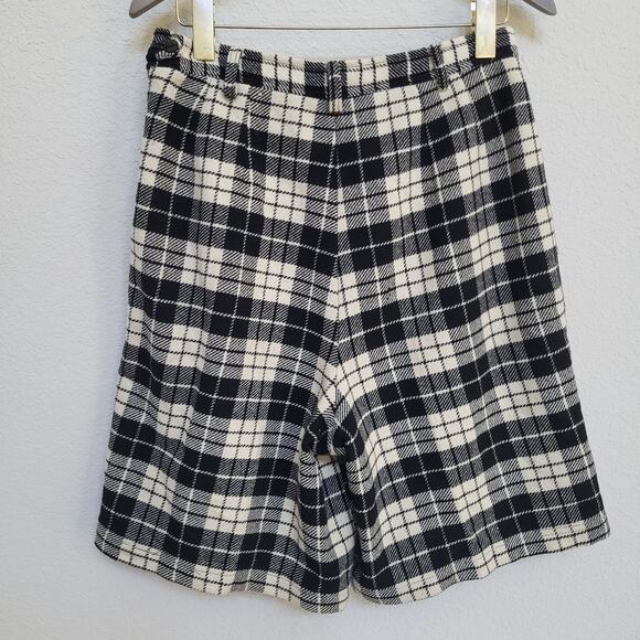 Vintage Gap Wool Plaid Shorts Womens Large Black Cream Bermuda High Waist - Picture 2 of 14